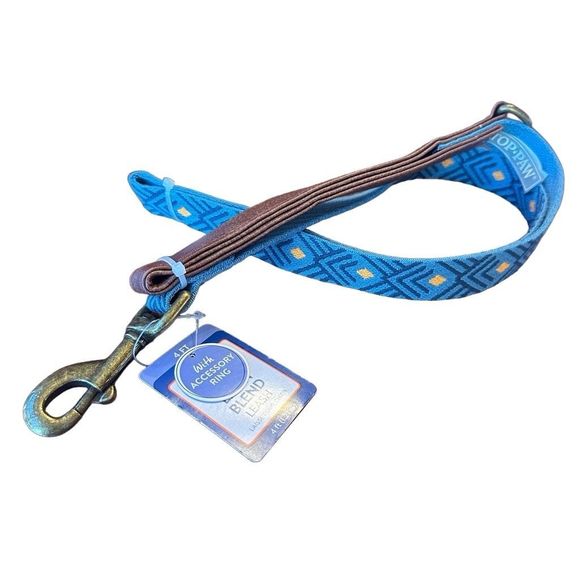 Top Paw Linen Leather Handle Diamond‎ Dog Leash 4 FT Blue Orange - Picture 3 of 5